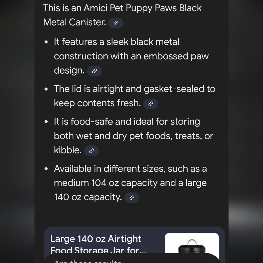 Amici Black metal Paw Print pet treat Storage Canister/lid-black